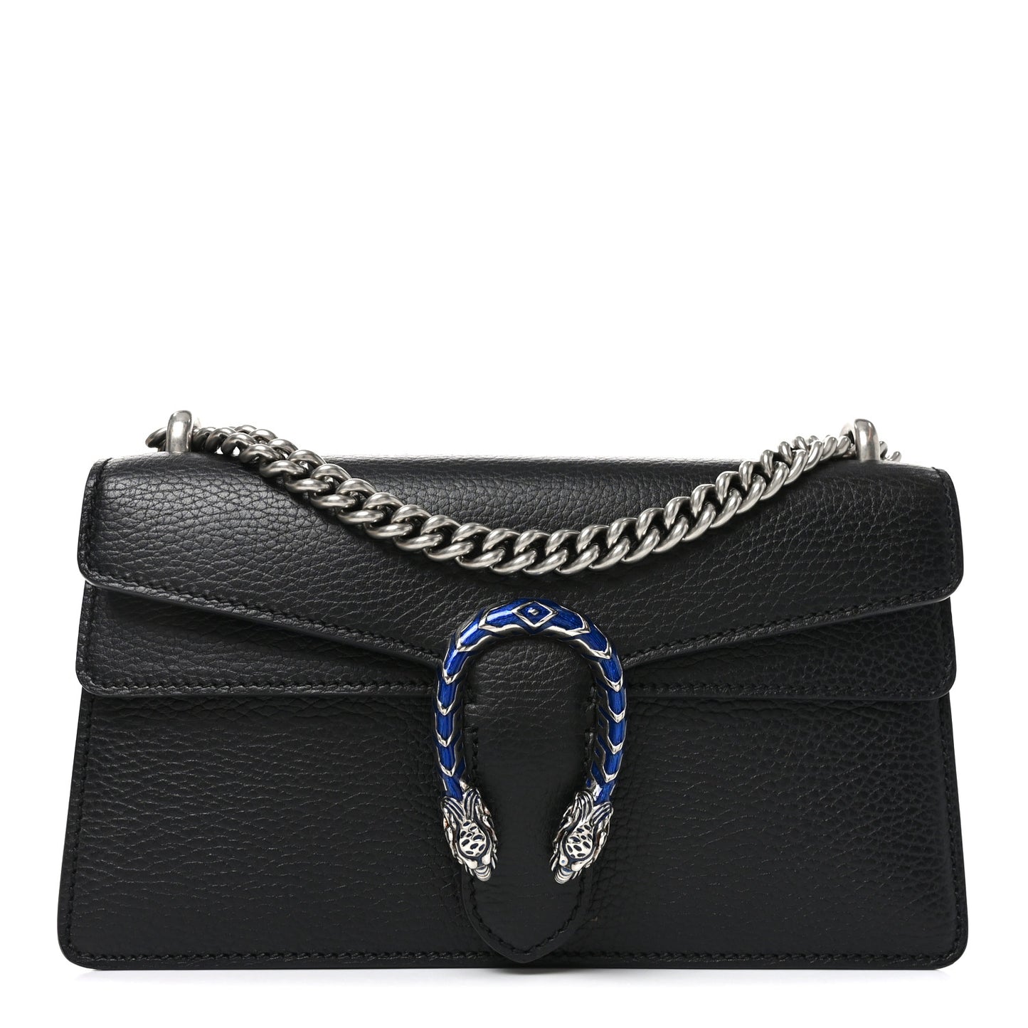 Dollar Calfskin Enamel Small Dionysus Shoulder Bag Black Electric Blue