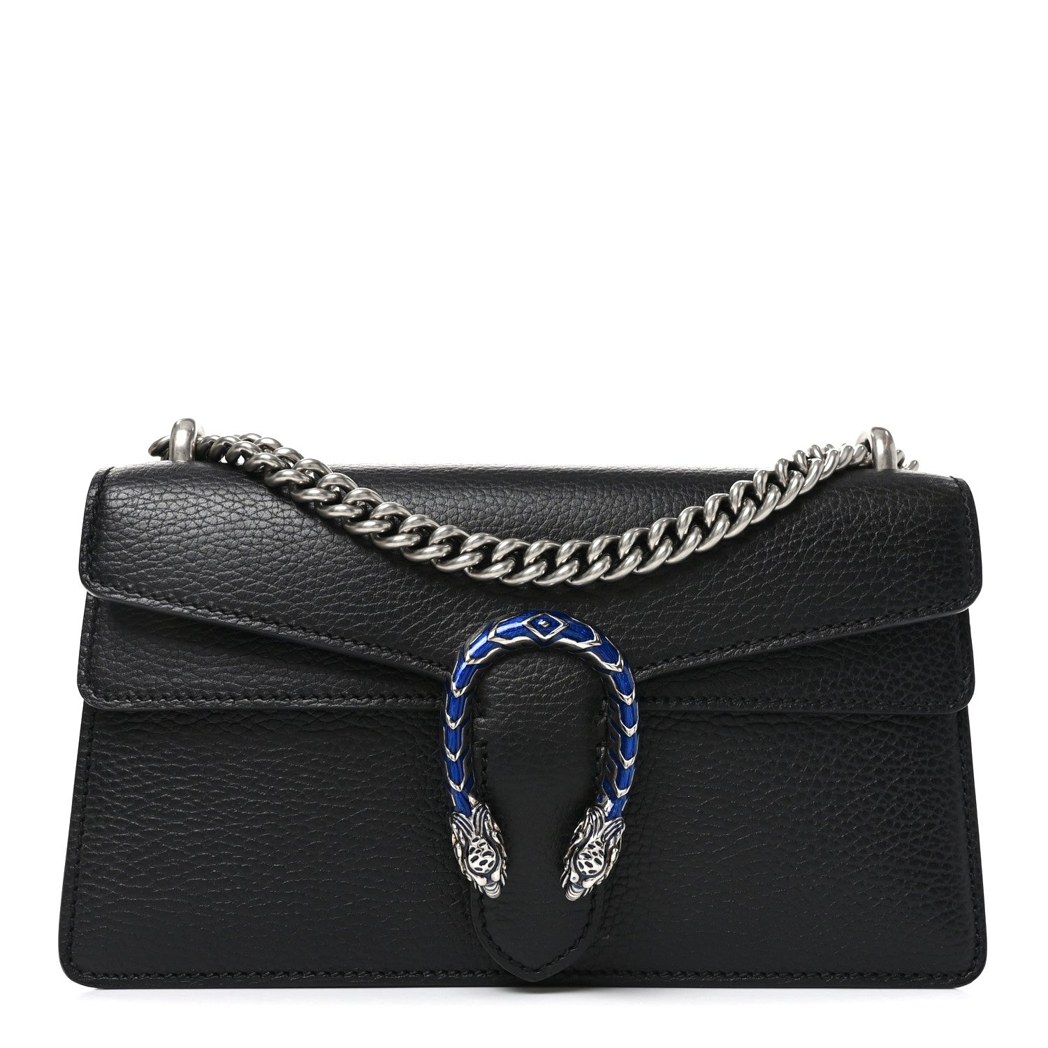 Gucci Dollar Calfskin Enamel Small Dionysus Shoulder Bag Black Electric Blue 1 of 10