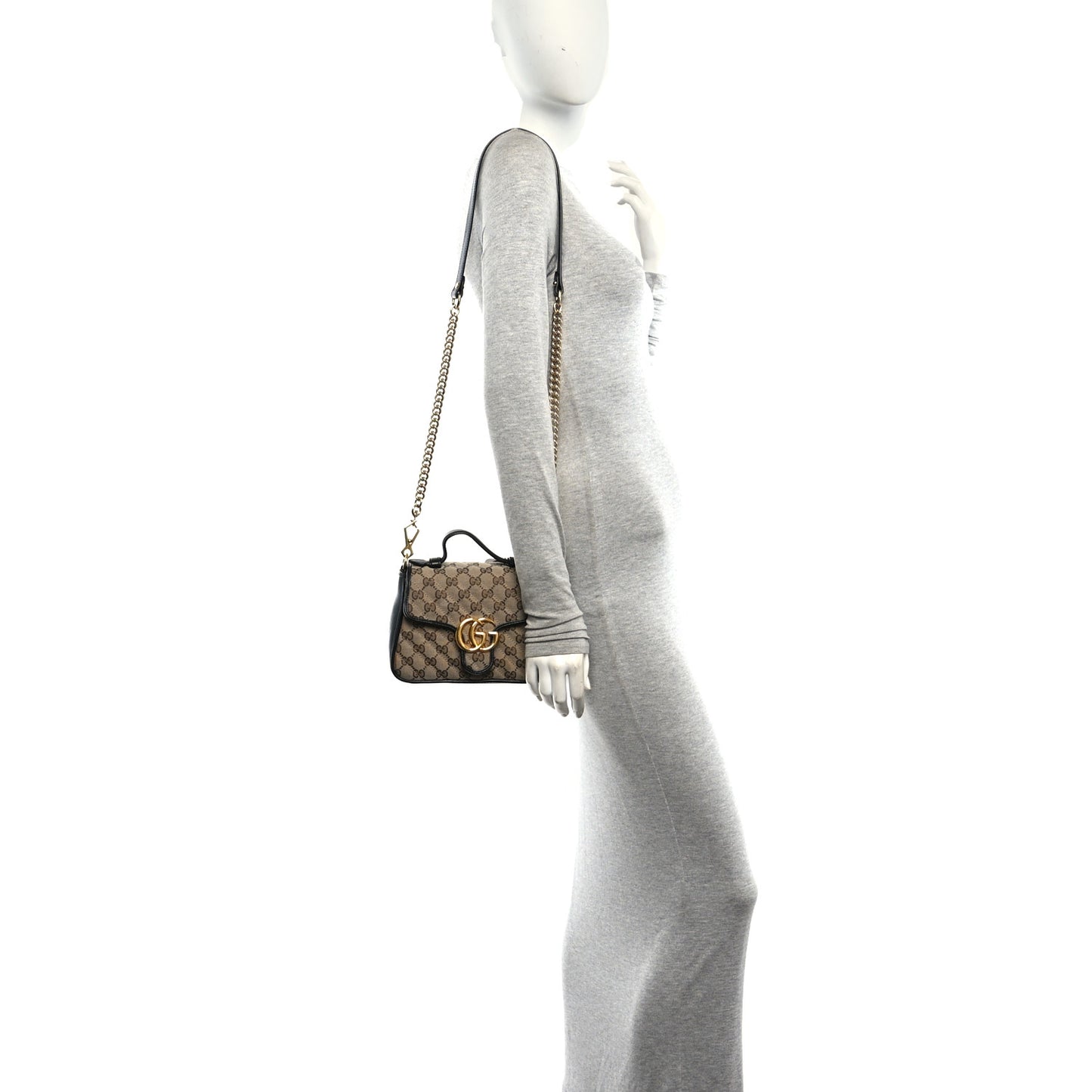 Monogram Azalea Calfskin Matelasse Diagonal Mini GG Marmont Top Handle Shoulder Bag Beige Ebony Black