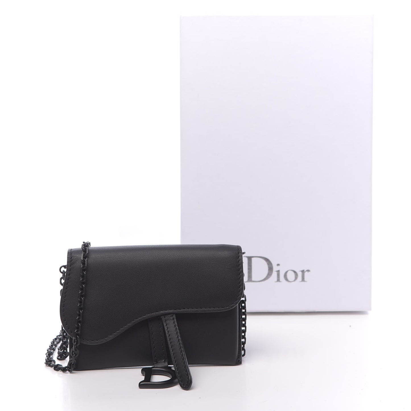 Ultra Matte Calfskin Nano Saddle Chain Pouch Black