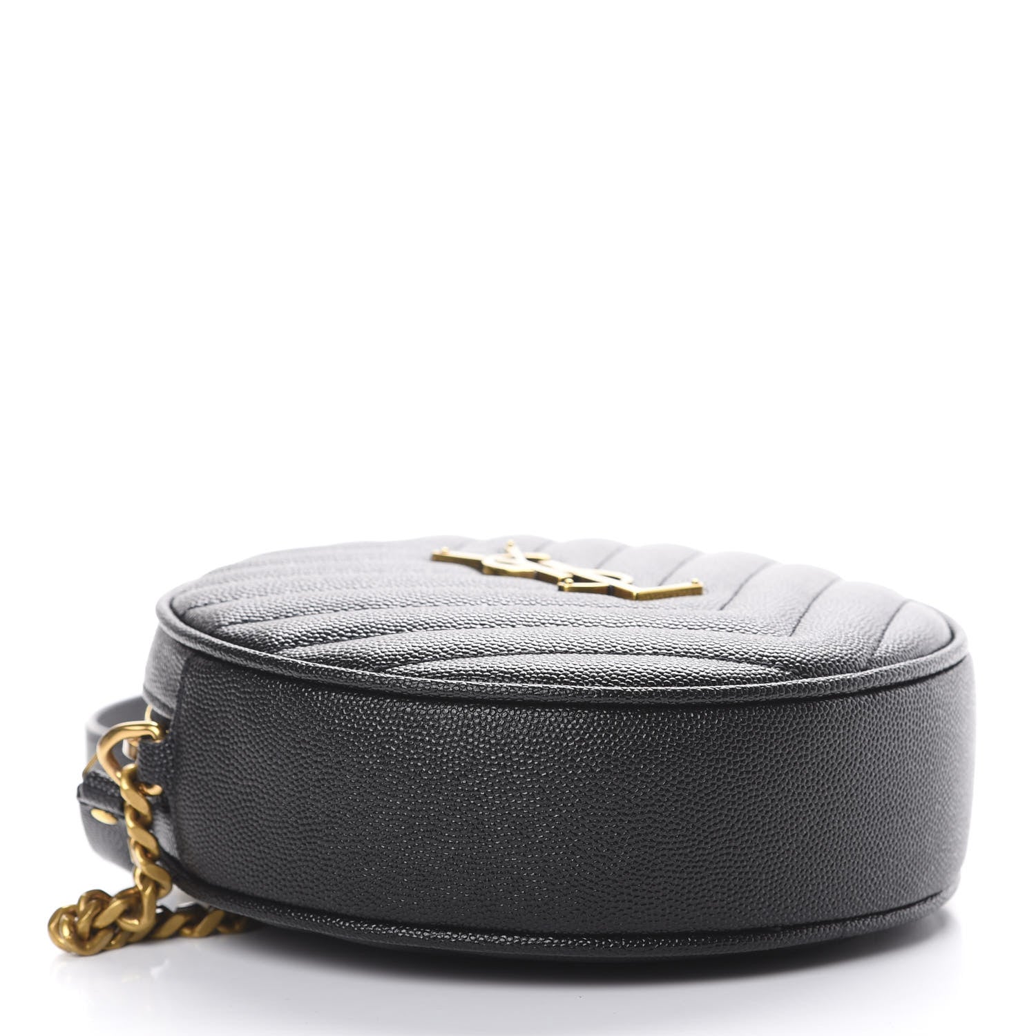 Saint Laurent Grain De Poudre Matelasse Chevron Quilted Round Vinyle Camera Bag Black 3 of 9