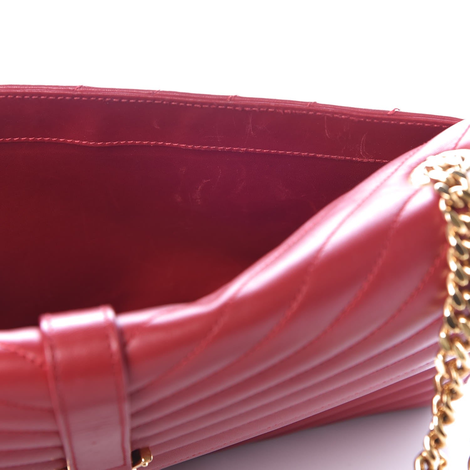 Saint Laurent Lambskin Matelasse Chevron Large Monogram Satchel Red 9 of 14