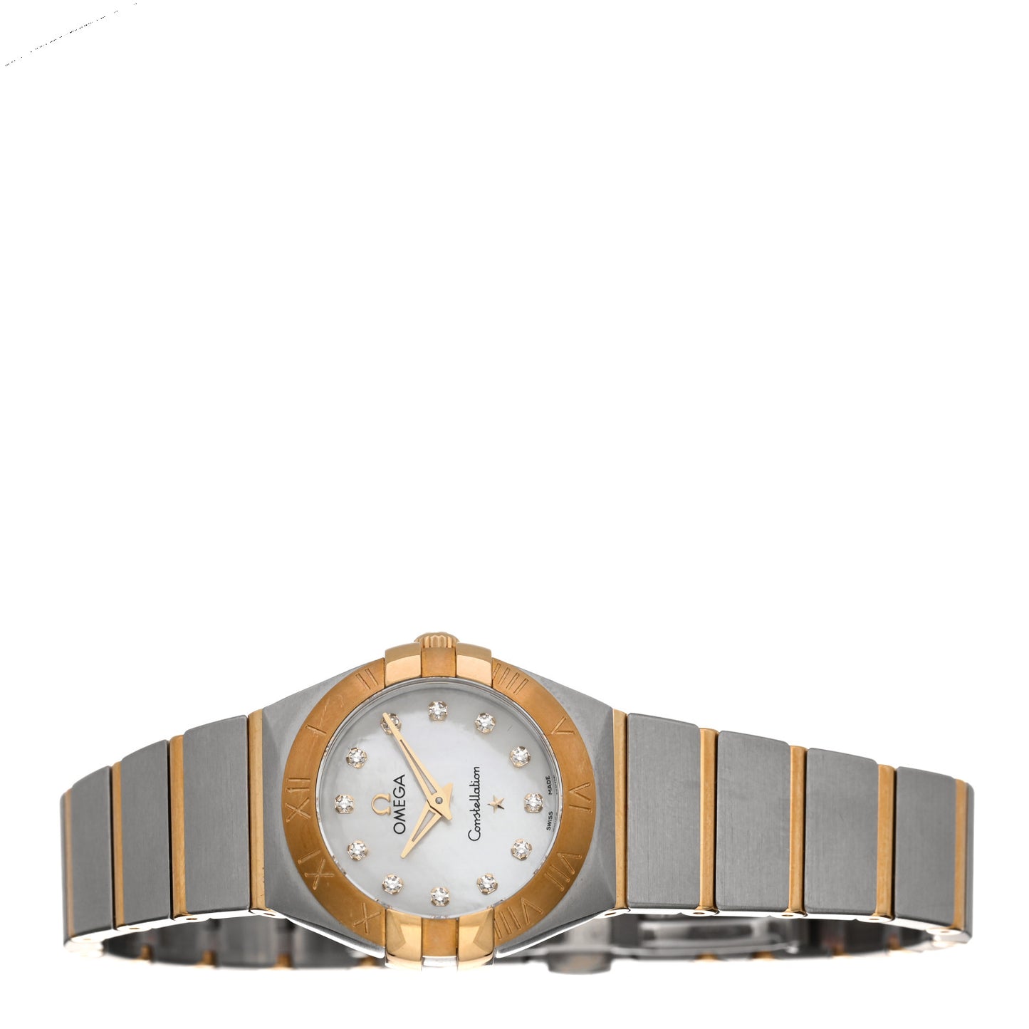 Stainless Steel 18K Yellow Gold Diamond Mother of Pearl 24mm Constellation Quartz Watch 123.20.24.60.55.002