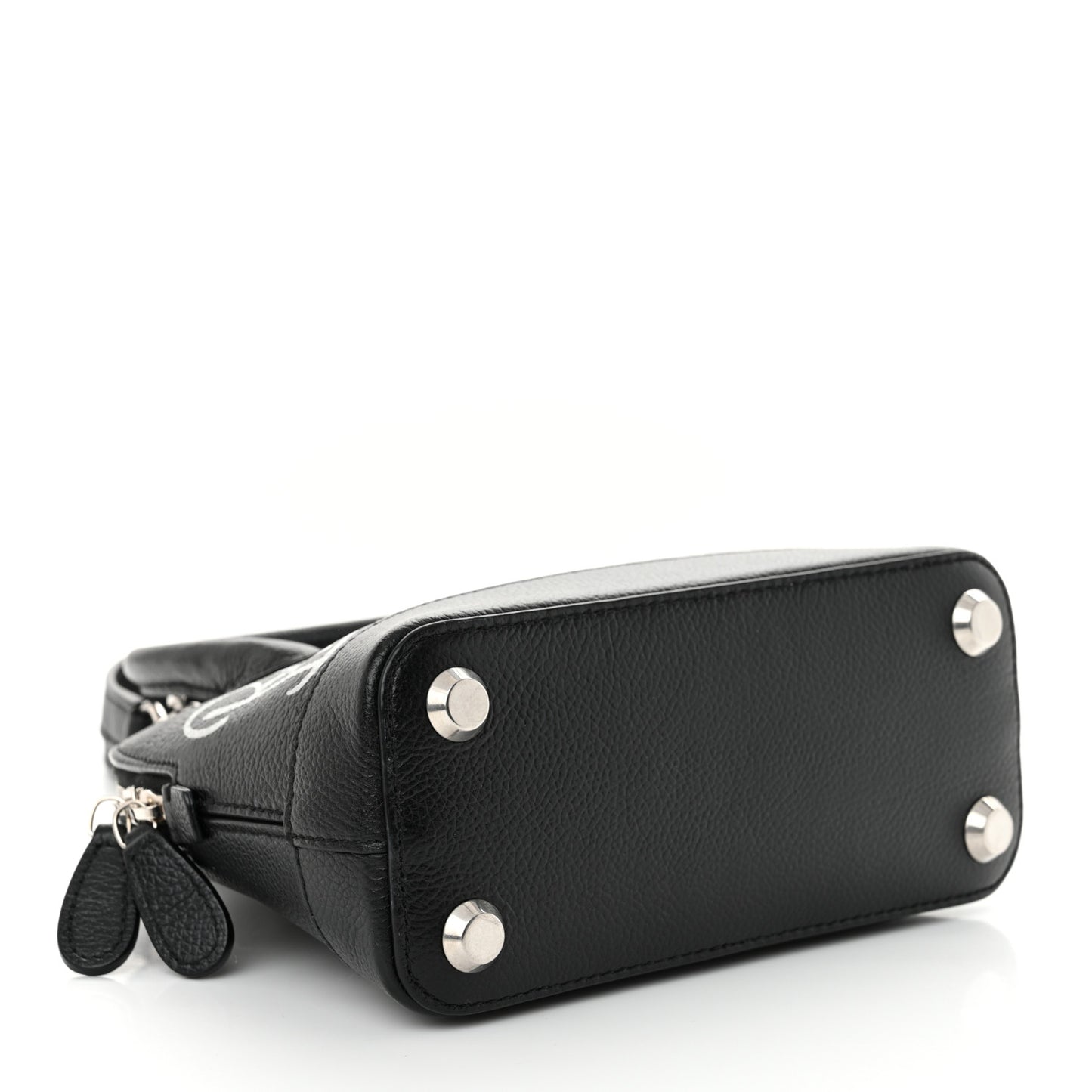 Grained Calfskin Graffiti Print Logo XXS Ville Top Handle Bag Black Silver
