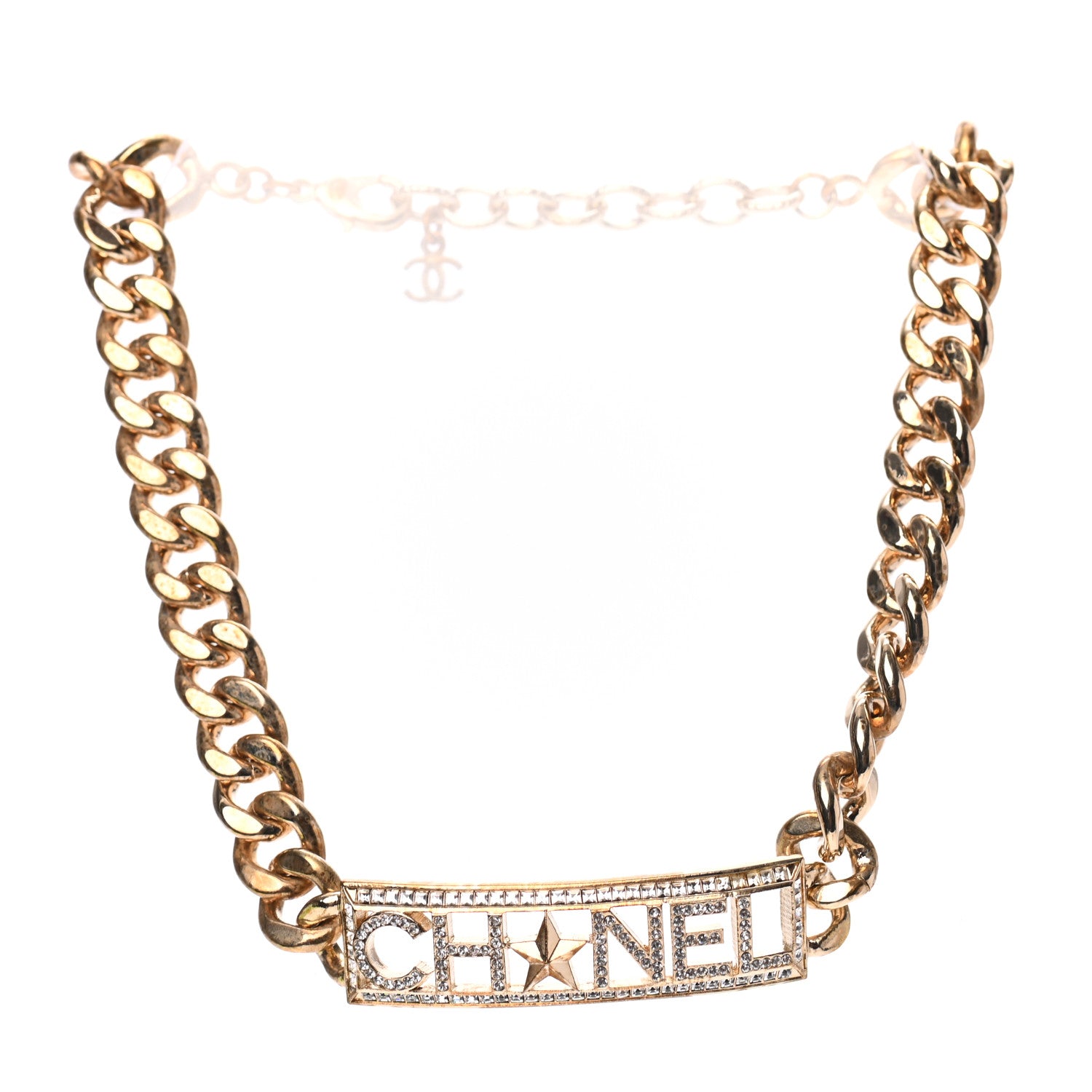 Chanel Crystal Chain Short Logo Necklace Gold 1 of 5