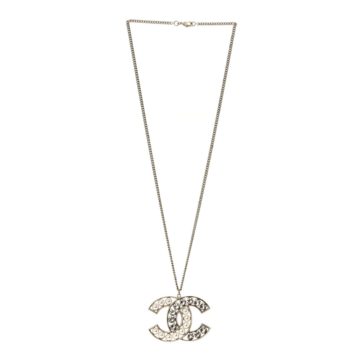 Chanel Pearl Crystal CC Pendant Necklace Gold 3 of 4