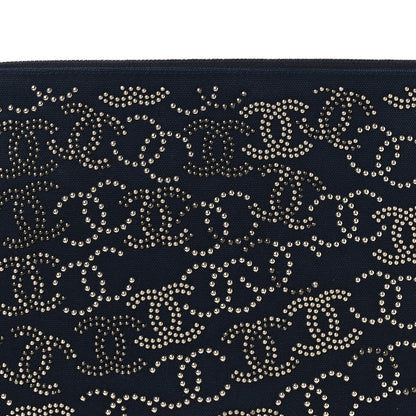 Chanel Canvas Studded CC Medium Cosmetic Pouch Navy 8 of 12