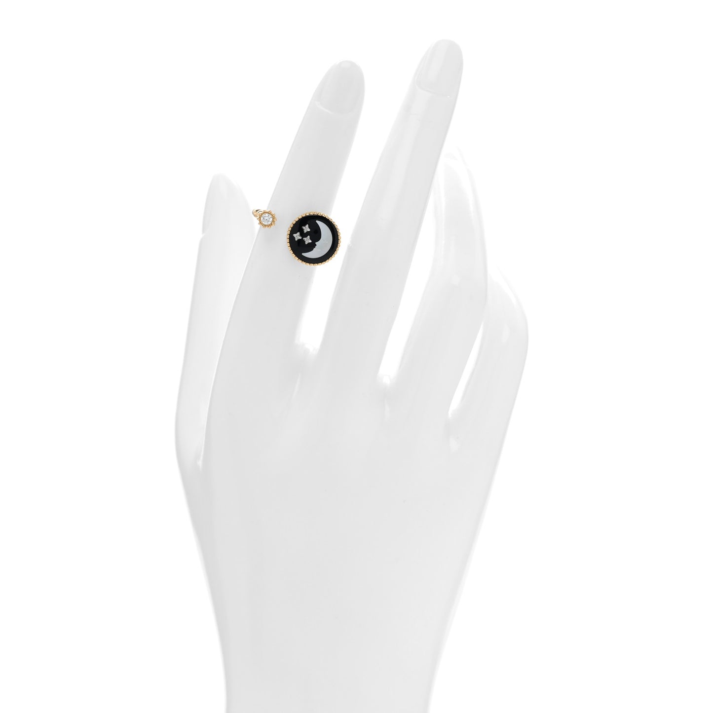 18K Yellow Gold Diamond Onyx Mother of Pearl Rose Celeste Ring 50 5.25
