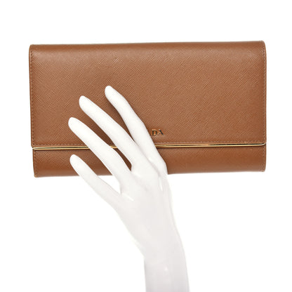 Prada Saffiano Metal Bar Flap Wallet Caramel 2 of 6
