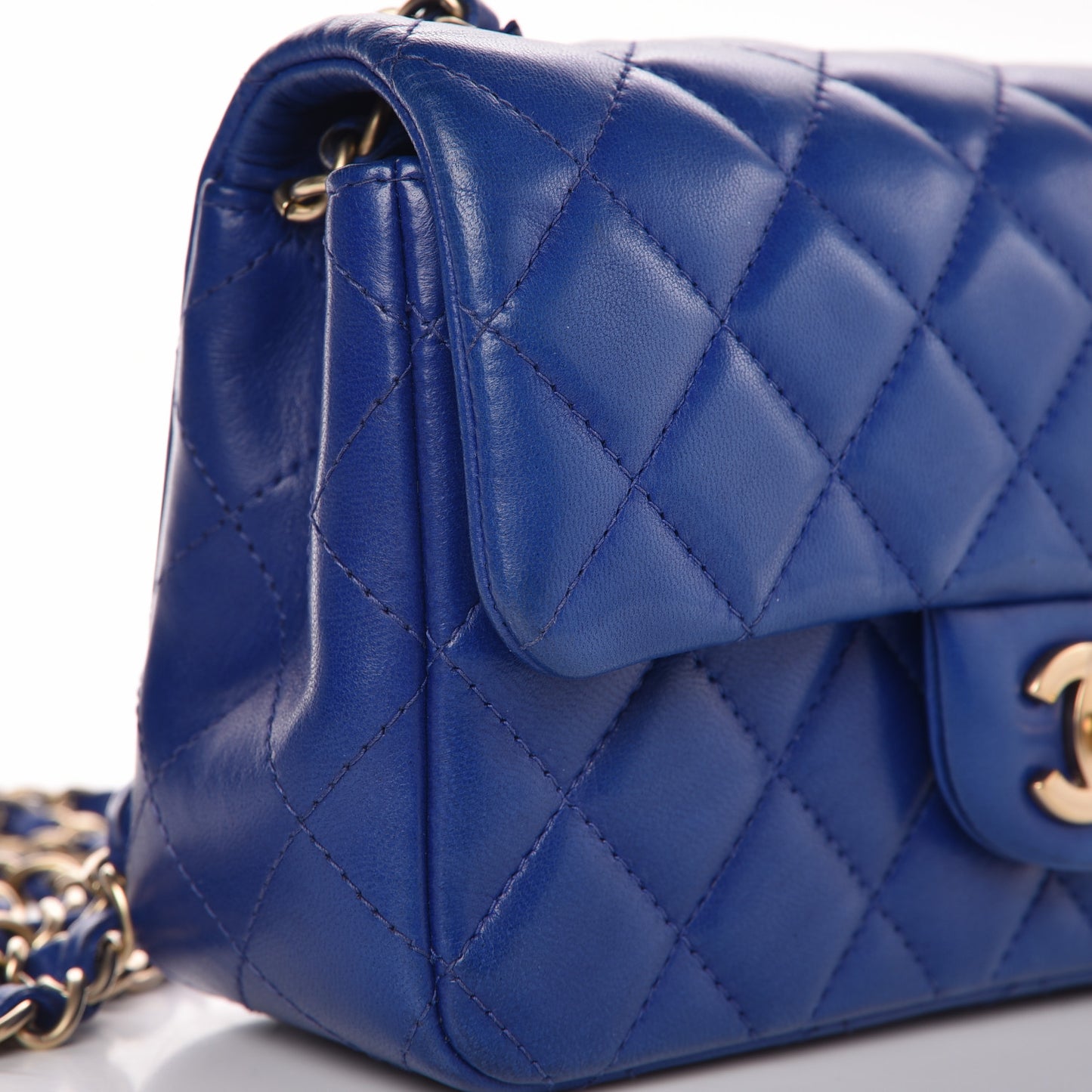 Lambskin Quilted Mini Rectangular Flap Blue