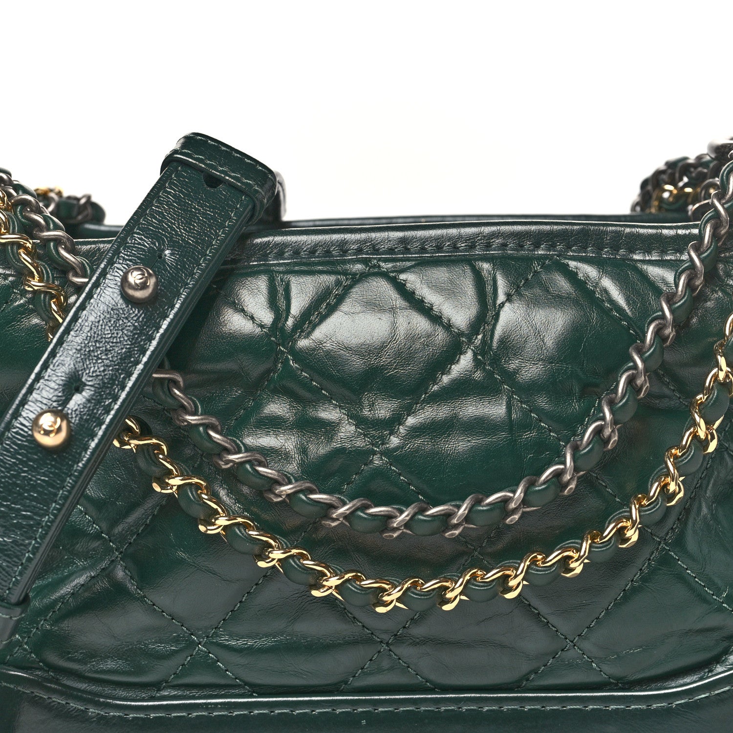 Chanel Aged Calfskin Quilted Small Gabrielle Hobo Dark Green 8 of 10
