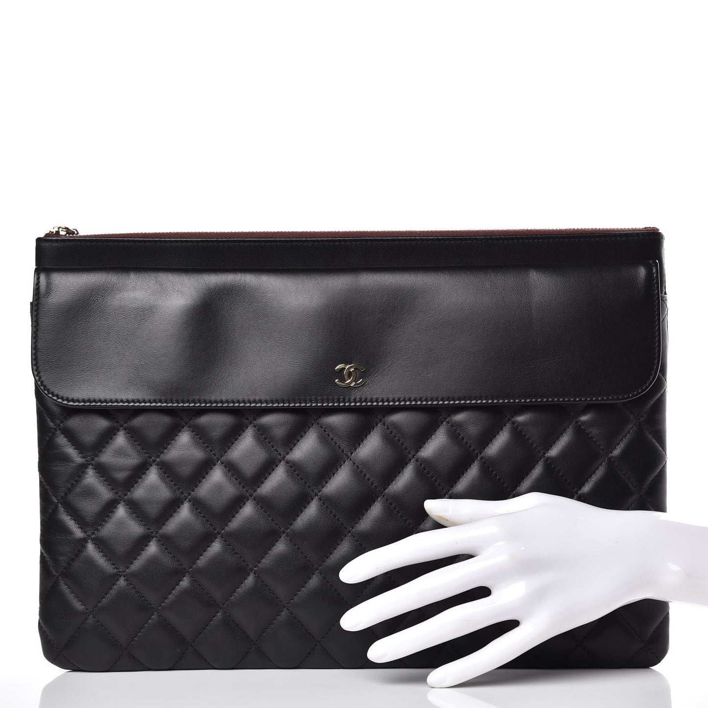 Lambskin Quilted Large Flap Cosmetic Case Black