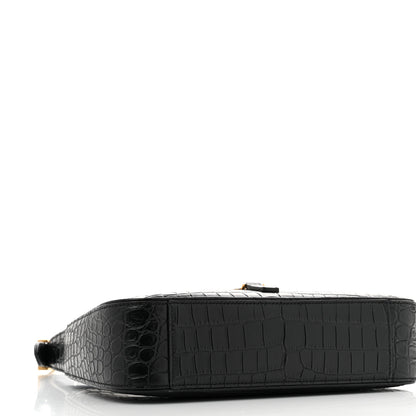 Saint Laurent Calfskin Crocodile Embossed Le 5 A 7 Hobo Black 4 of 12