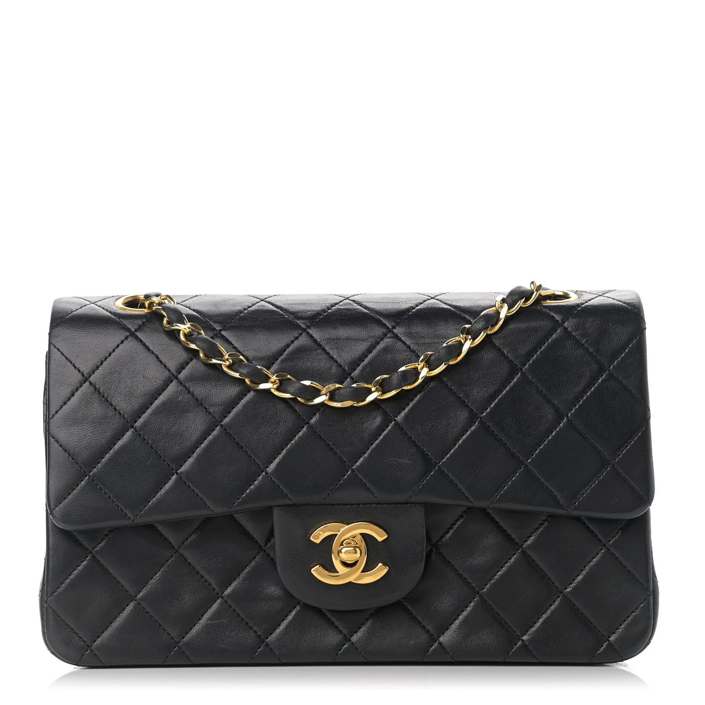 Lambskin Quilted Small Double Flap Black