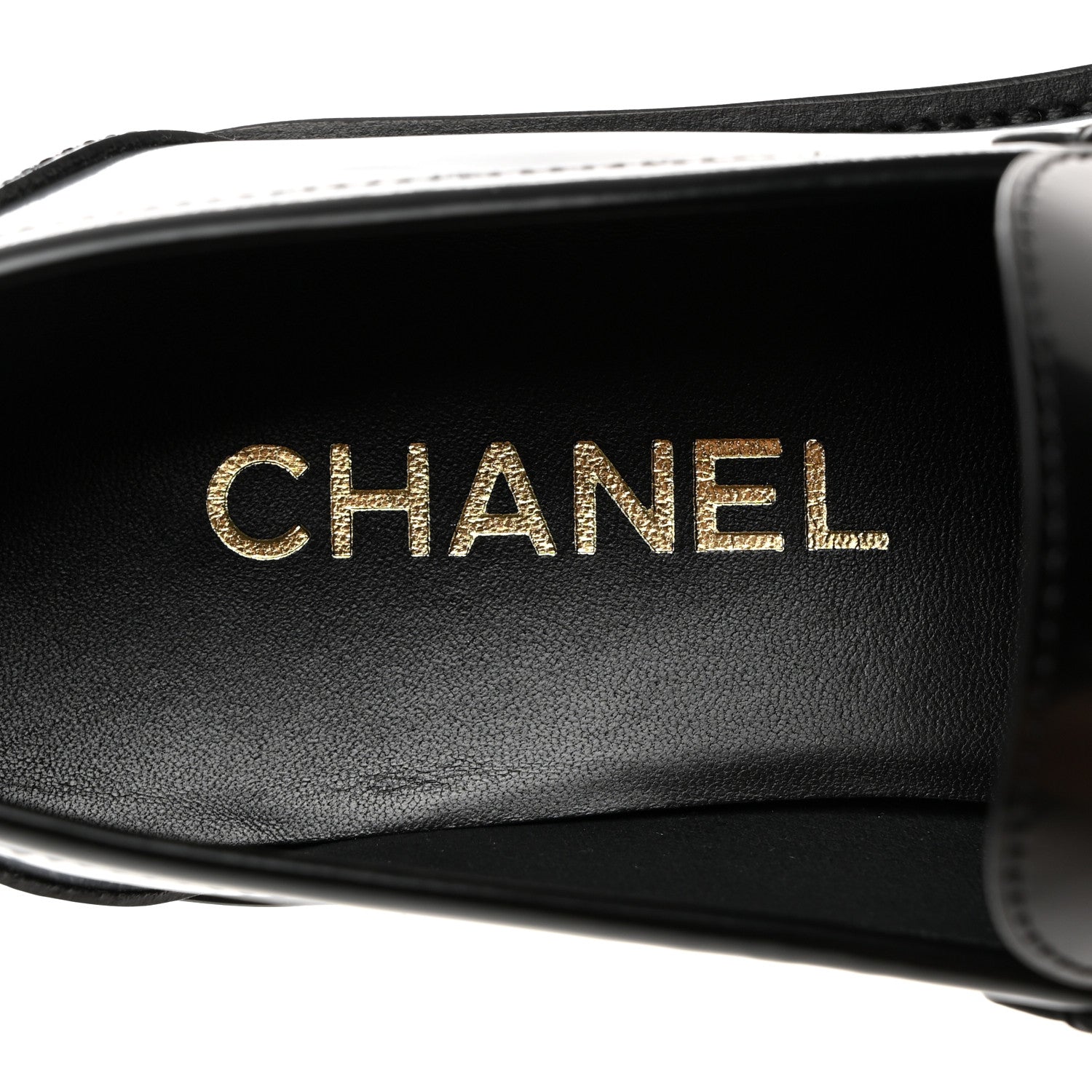 Chanel Shiny Calfskin Logo Loafers 38.5 Black 6 of 9