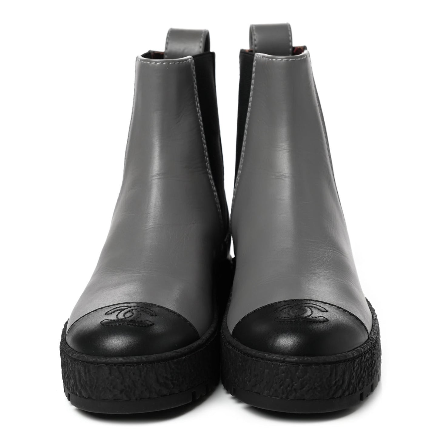 Calfskin Cap Toe CC Ankle Boots Grey 35.5 Black