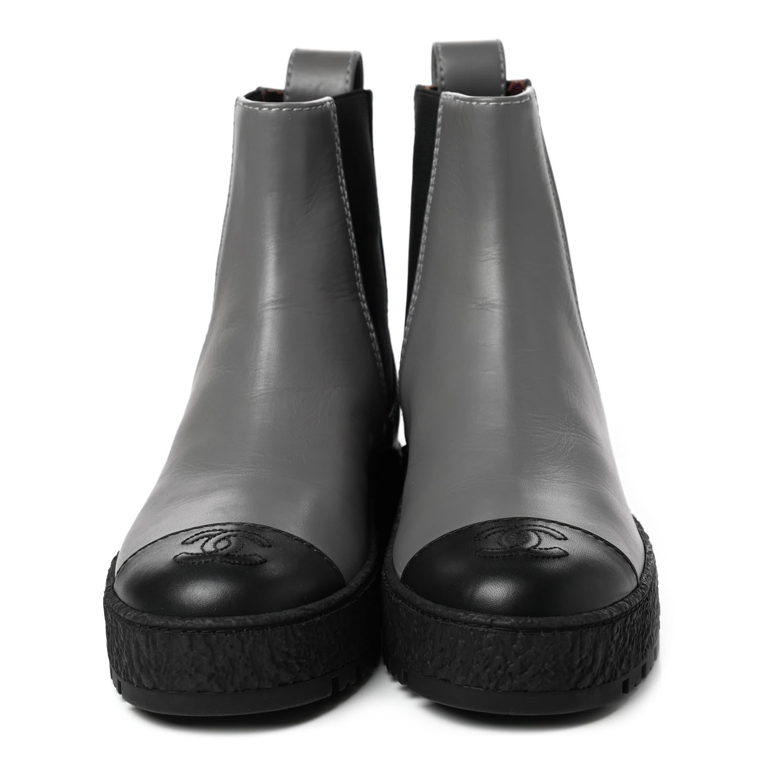 Chanel Calfskin Cap Toe CC Ankle Boots Grey 35.5 Black 2 of 9