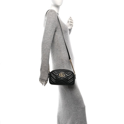 Gucci Calfskin Matelasse Small GG Marmont Chain Shoulder Bag Black 2 of 10