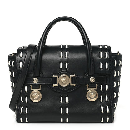 Versace Vitello Calfskin Signature Tote Black White 1 of 11