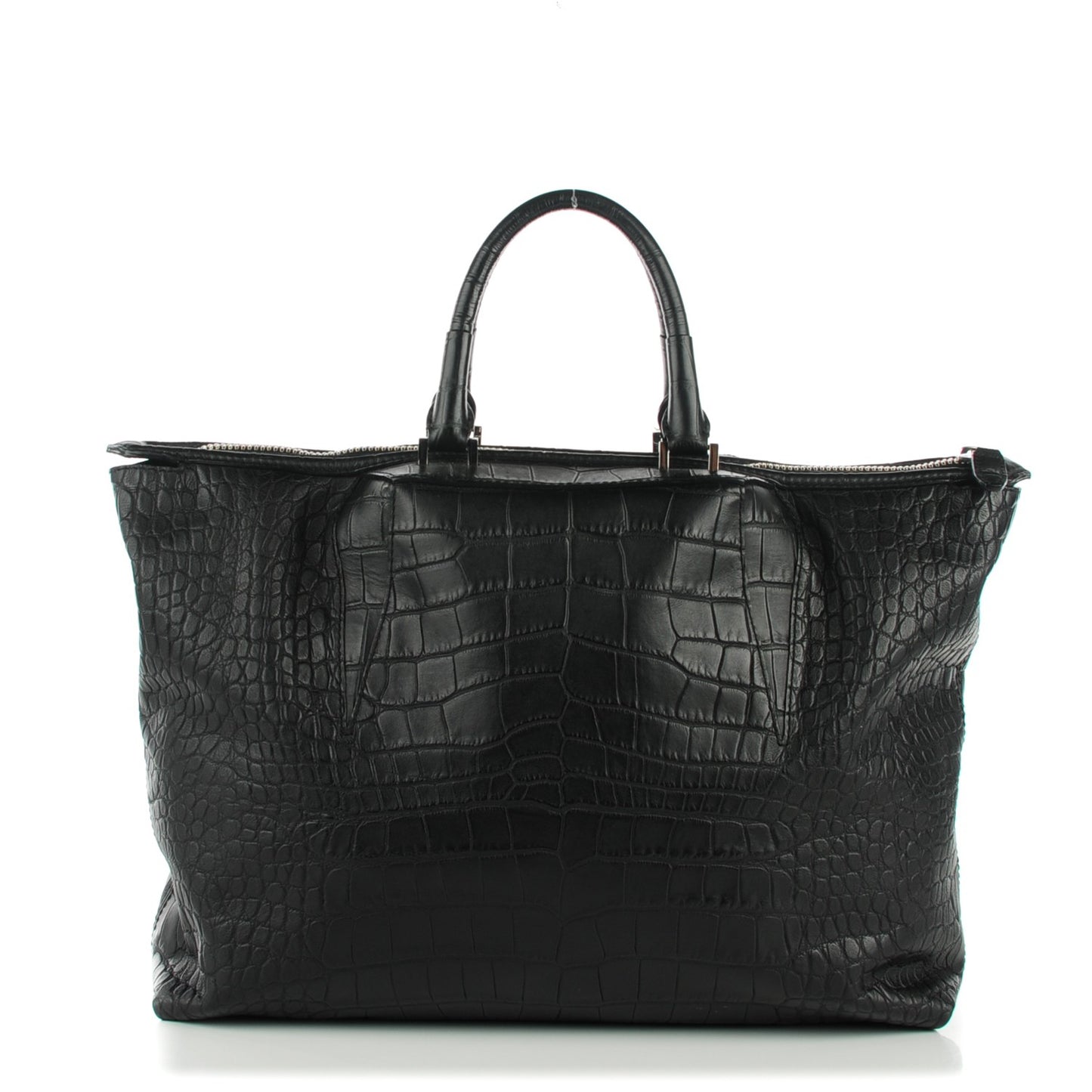 Calfskin Crocodile Embossed Small Liner Tote Black
