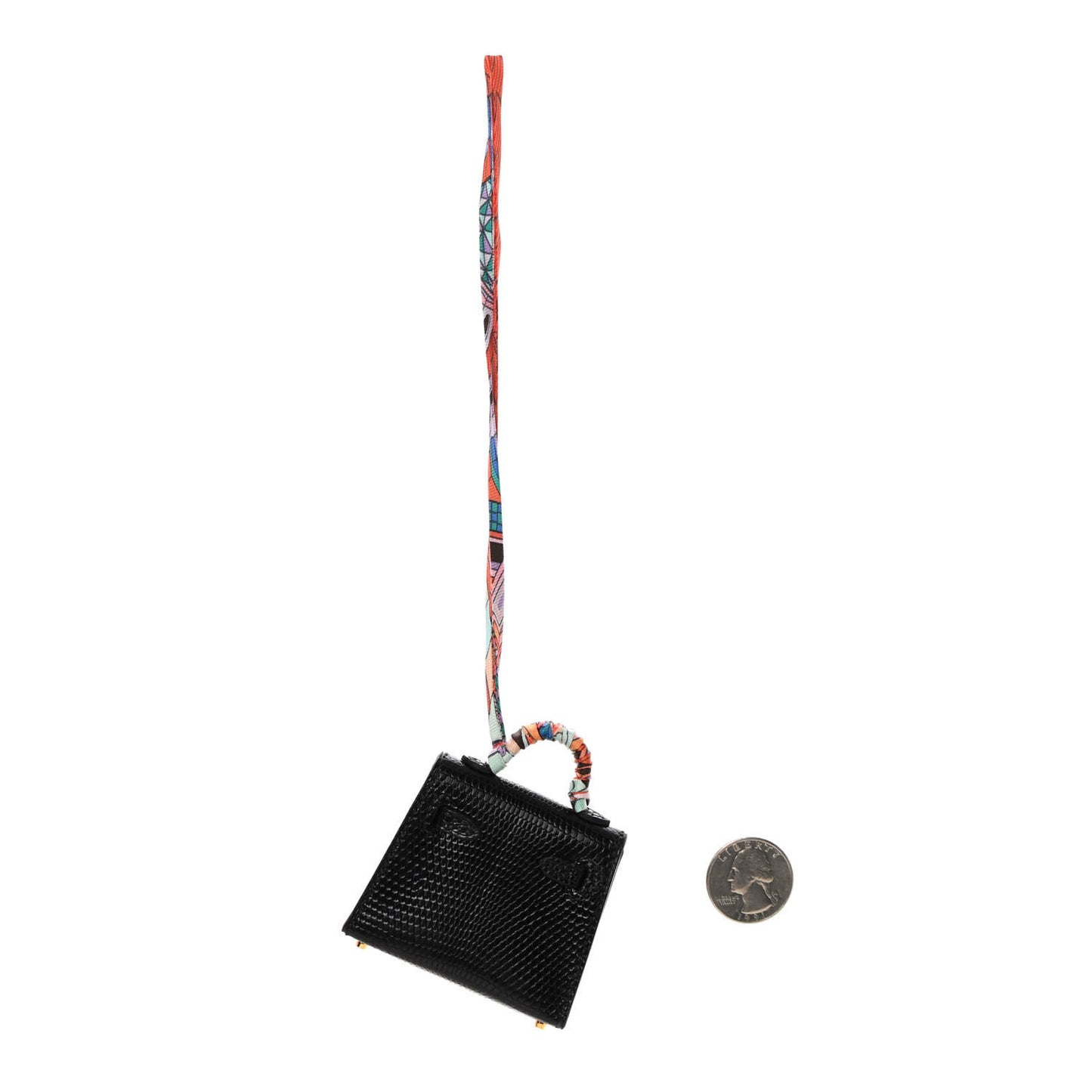 Lizard Mini Kelly Twilly Bag Charm Black