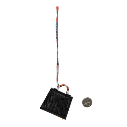 Hermes Lizard Mini Kelly Twilly Bag Charm Black 2 of 5
