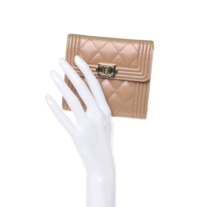 Chanel Iridescent Glazed Calfskin Quilted Compact Boy Wallet Beige 2 of 11
