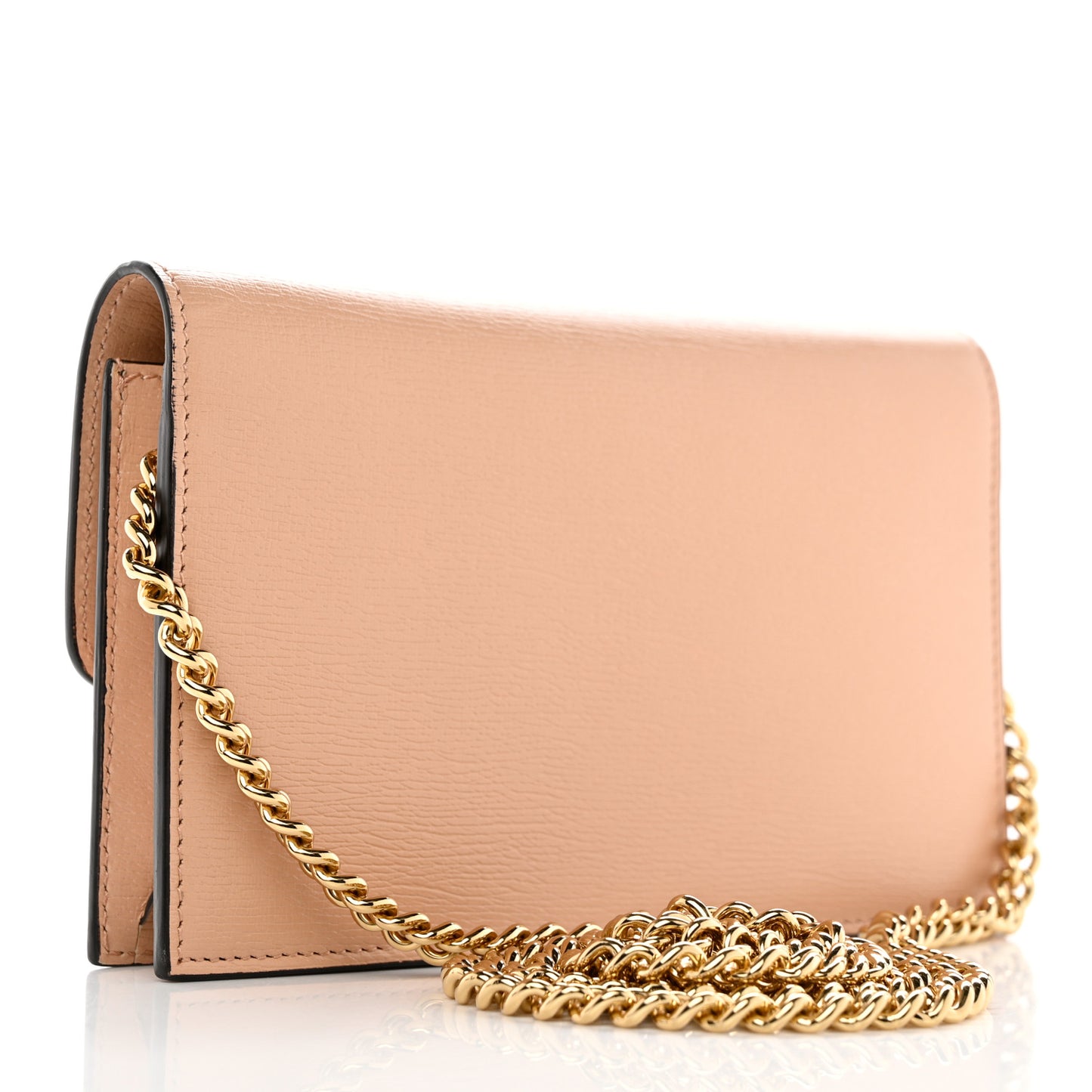 Textured Calfskin Icon Chain Wallet Pink Apricot