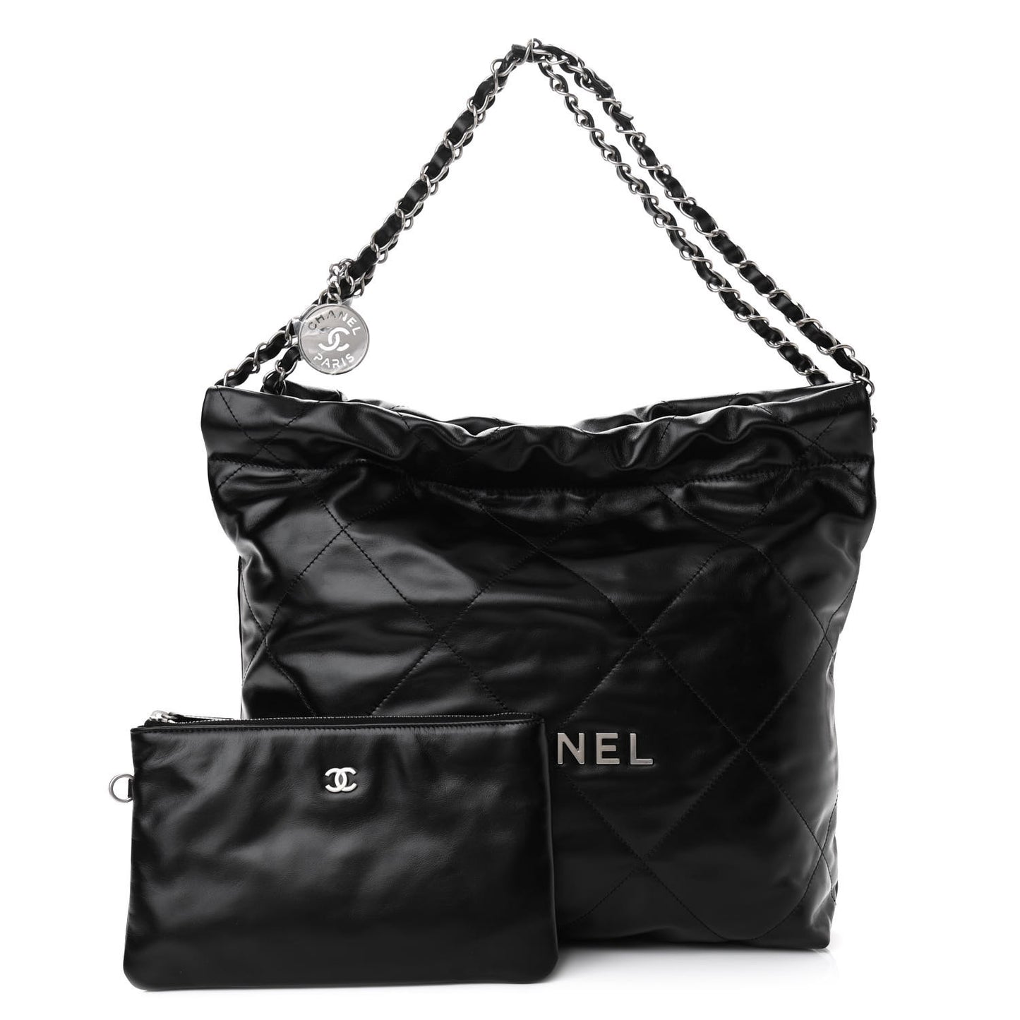 Shiny Calfskin Quilted Small Chanel 22 Black