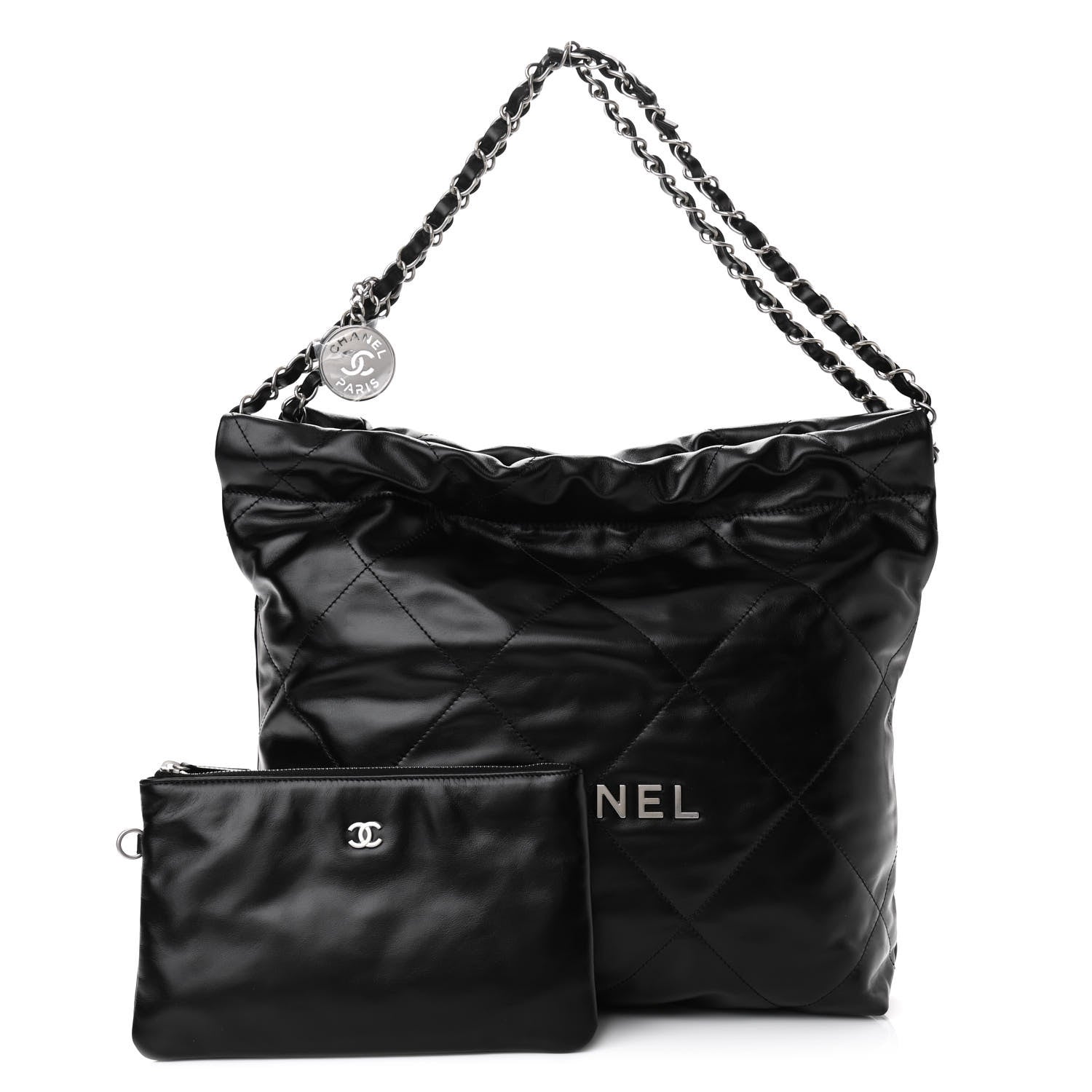 Chanel Shiny Calfskin Quilted Small Chanel 22 Black 1 of 11