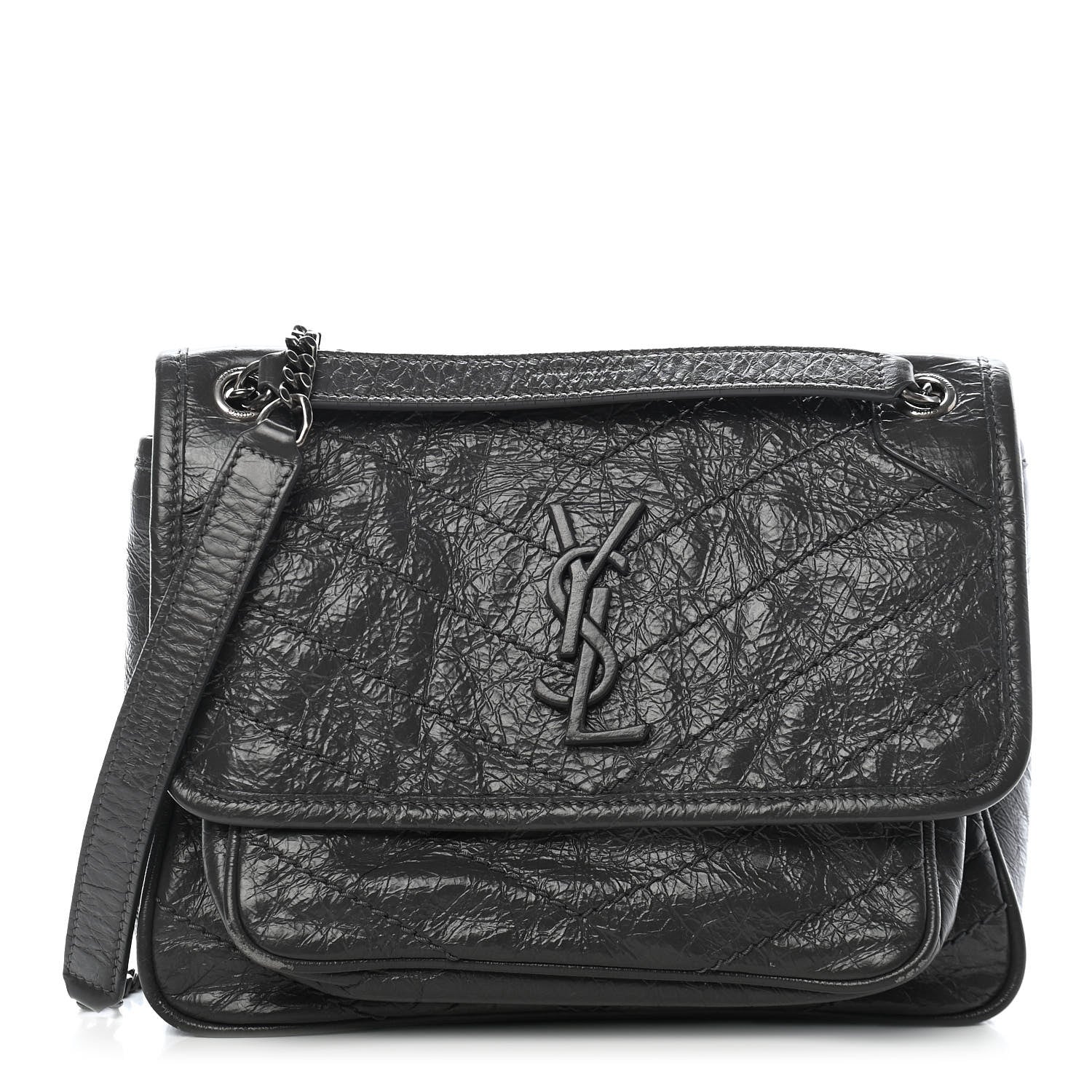 Saint Laurent Crinkled Calfskin Matelasse Monogram Baby Niki Chain Satchel Storm 1 of 14