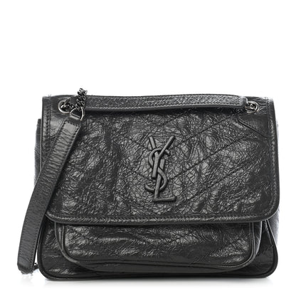 Saint Laurent Crinkled Calfskin Matelasse Monogram Baby Niki Chain Satchel Storm 1 of 14