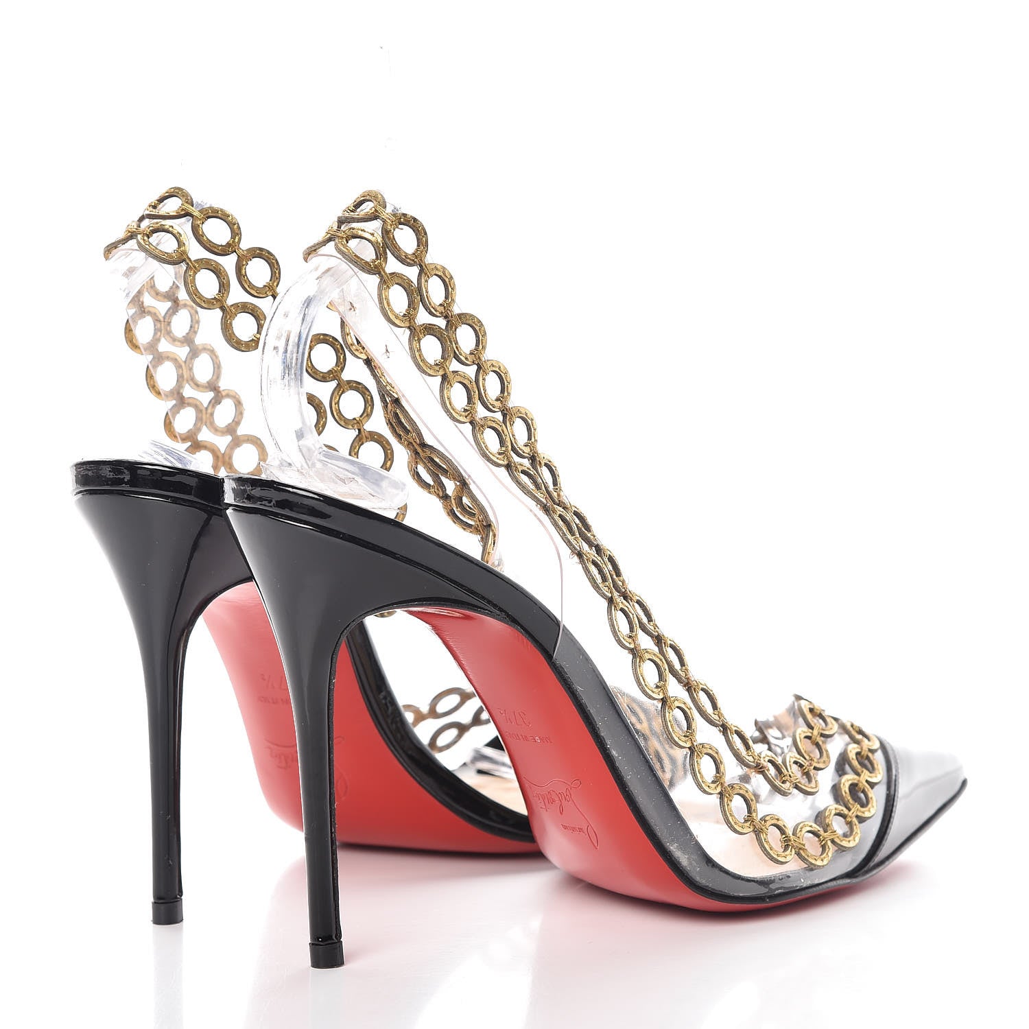 Christian Louboutin Patent PVC Malaika Half Dorsay 120 Pumps 37.5 Black Gold 4 of 14