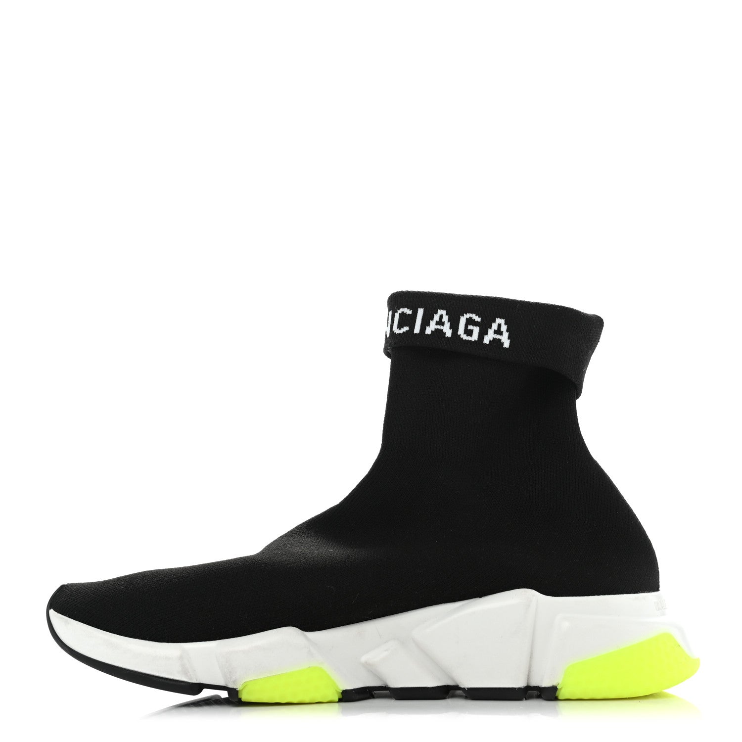 Balenciaga Neoprene Knit Mens Speed Cuffed Sneakers 40 Black White Yellow Fluo 1 of 10