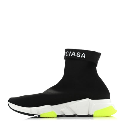 Balenciaga Neoprene Knit Mens Speed Cuffed Sneakers 40 Black White Yellow Fluo 1 of 10