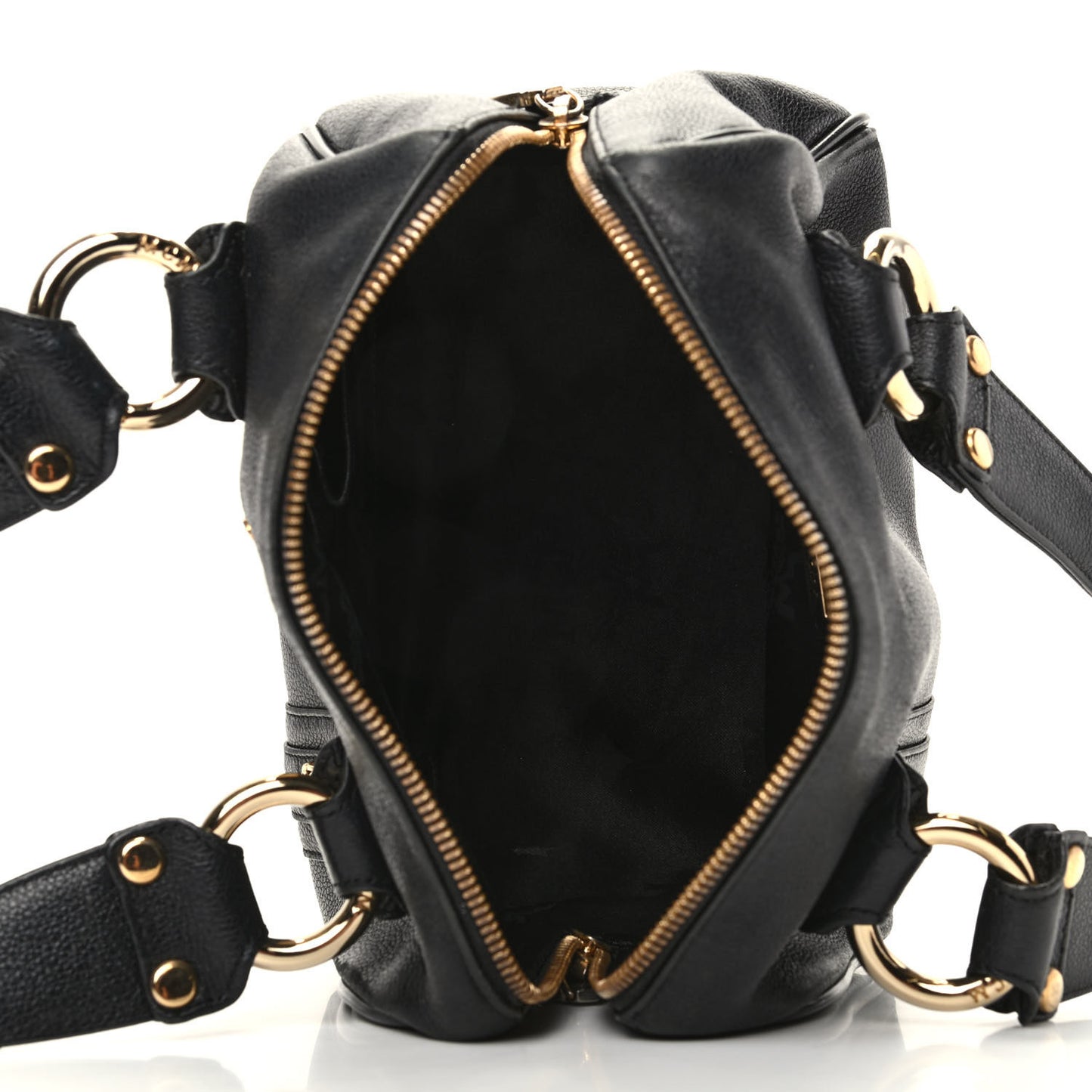 Grained Calfskin Studded Boston Bag Black