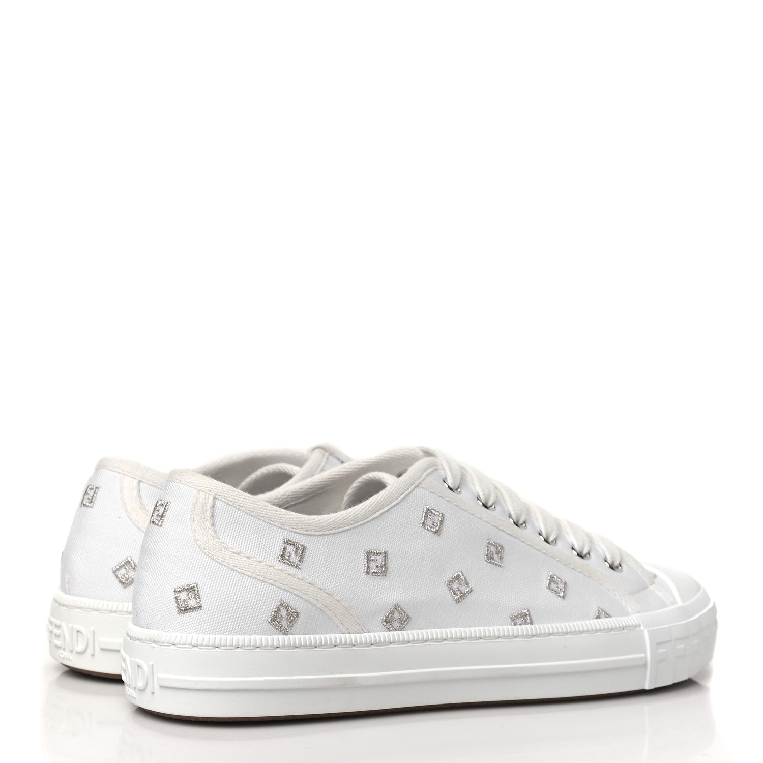 Fendi Canvas Lurex FF Womens Domino Low Top Sneakers 39 White 5 of 9