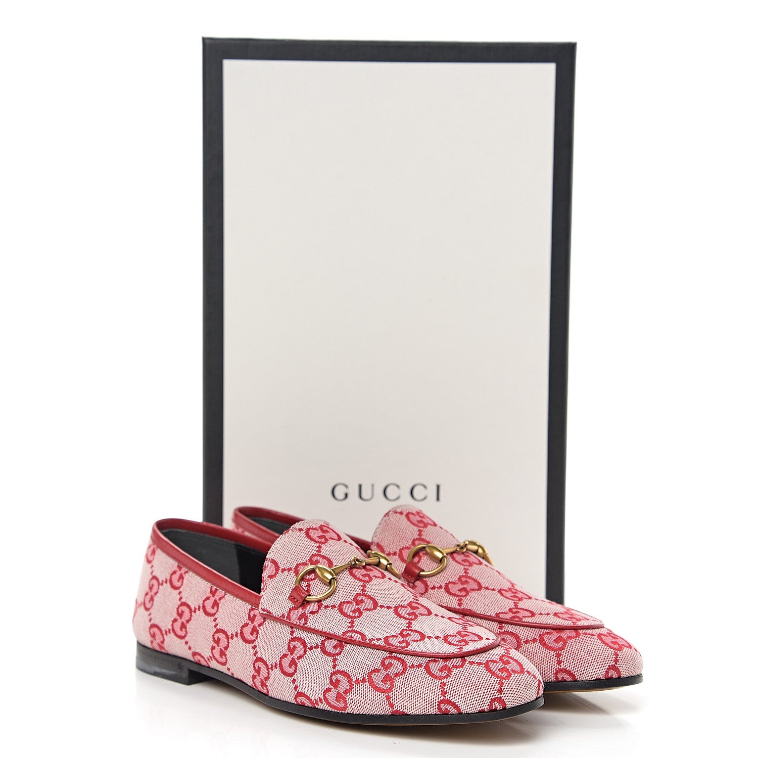 Gucci Canvas GG Monogram Horsebit Womens Jordaan Loafers 36 Gardenia Hibiscus Red 10 of 10