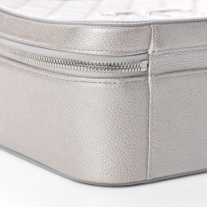 Chanel Metallic Caviar Quilted Large CC Filigree Vanity Case Silver 9 of 10