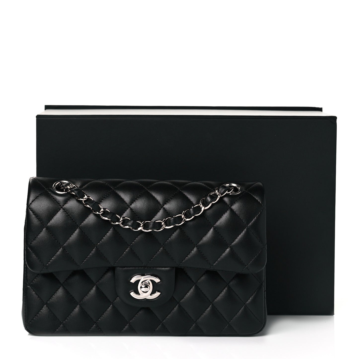 Lambskin Quilted Small Double Flap Black