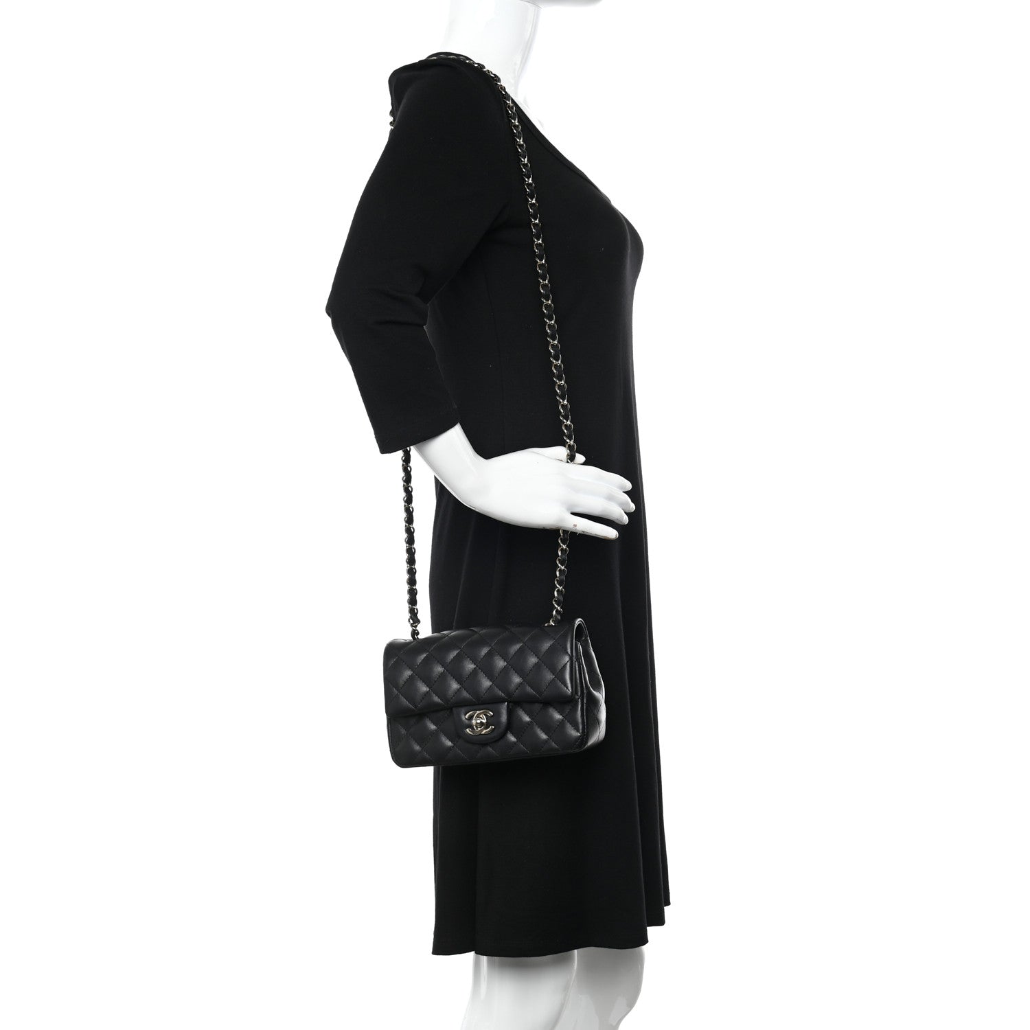 Chanel Lambskin Quilted Mini Rectangular Flap Black 2 of 9