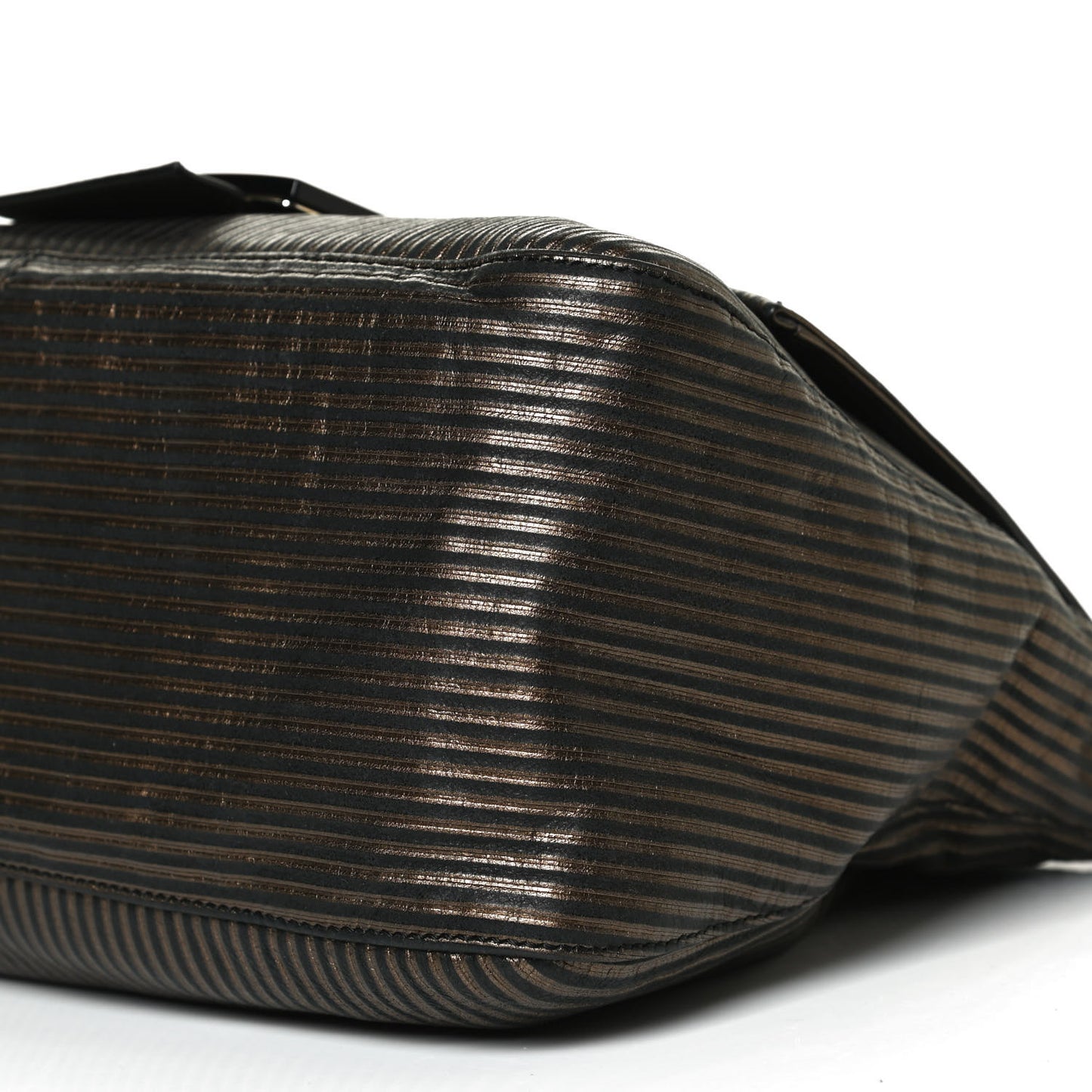 Metallic Nubuck Striped Big Forever Mama Baguette Black Gold