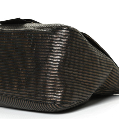 Fendi Metallic Nubuck Striped Big Forever Mama Baguette Black Gold 10 of 11