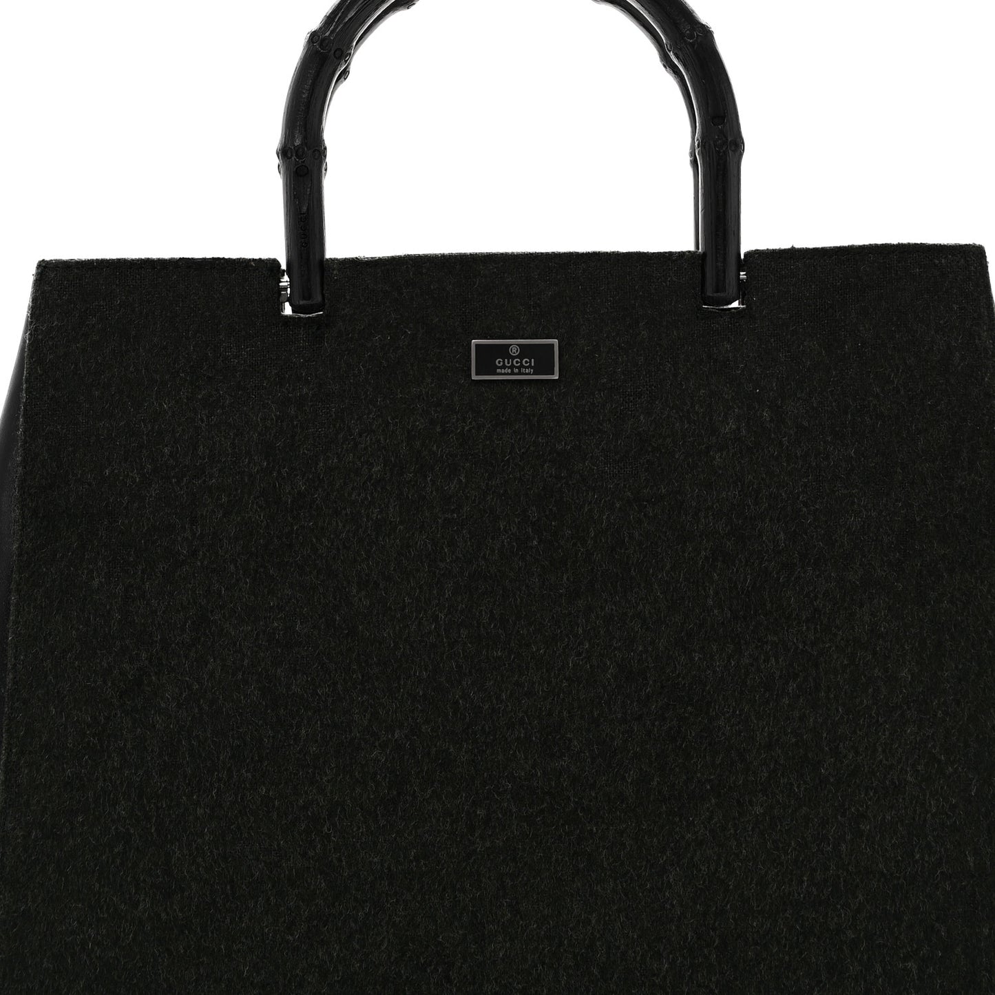 Wool Calfskin Bamboo Handle Bag Green Black