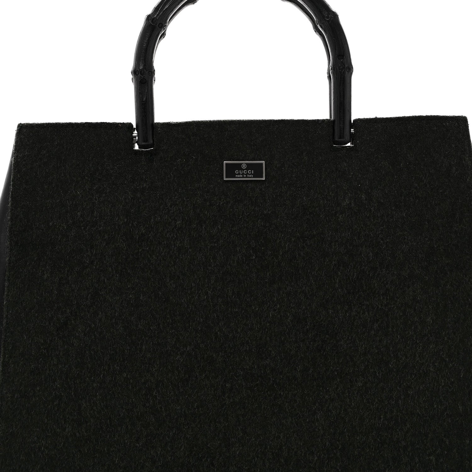 Gucci Wool Calfskin Bamboo Handle Bag Green Black 8 of 10
