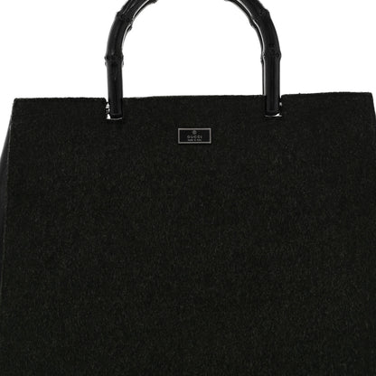 Gucci Wool Calfskin Bamboo Handle Bag Green Black 8 of 10