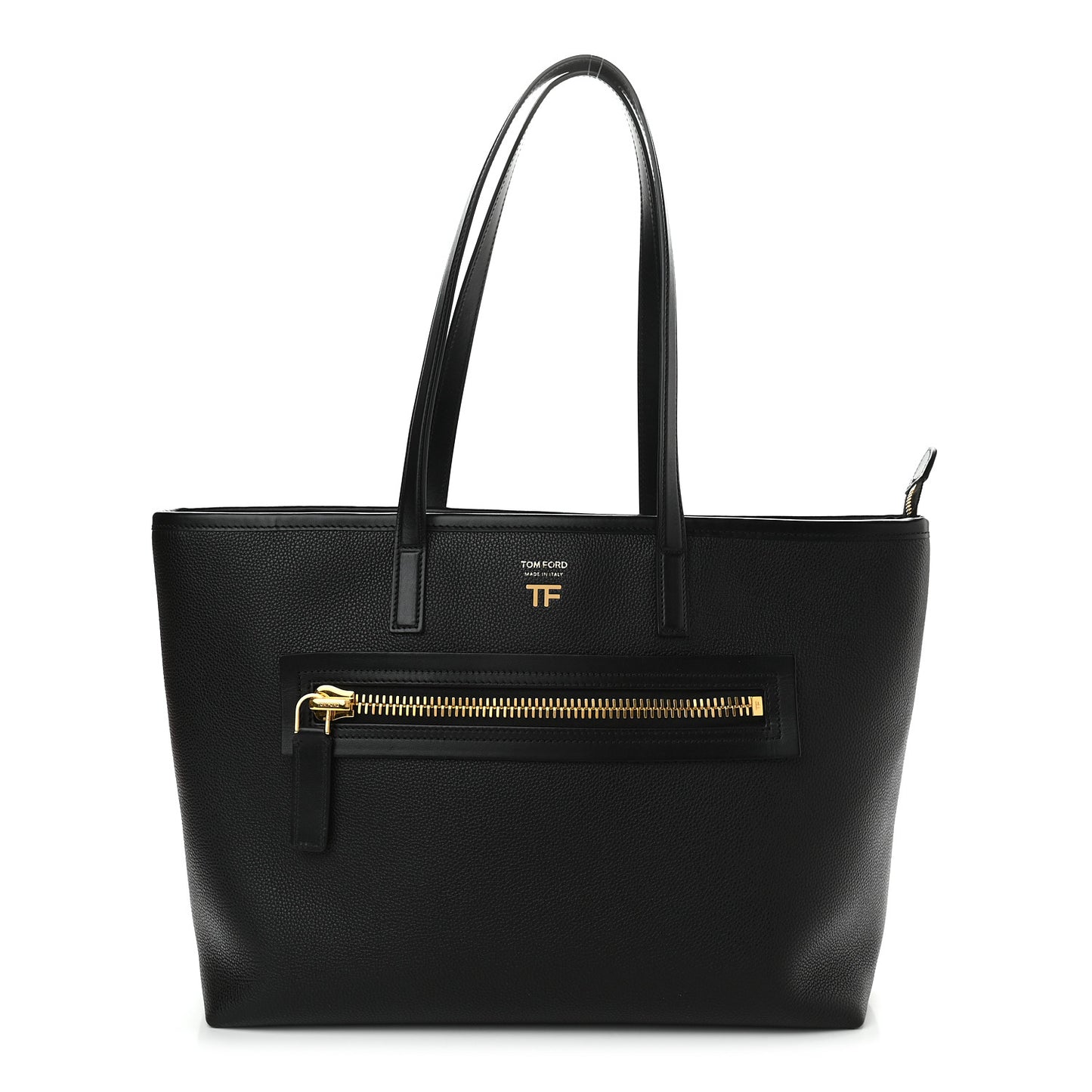 Grained Calfskin East West Medium Zipper Tote Black