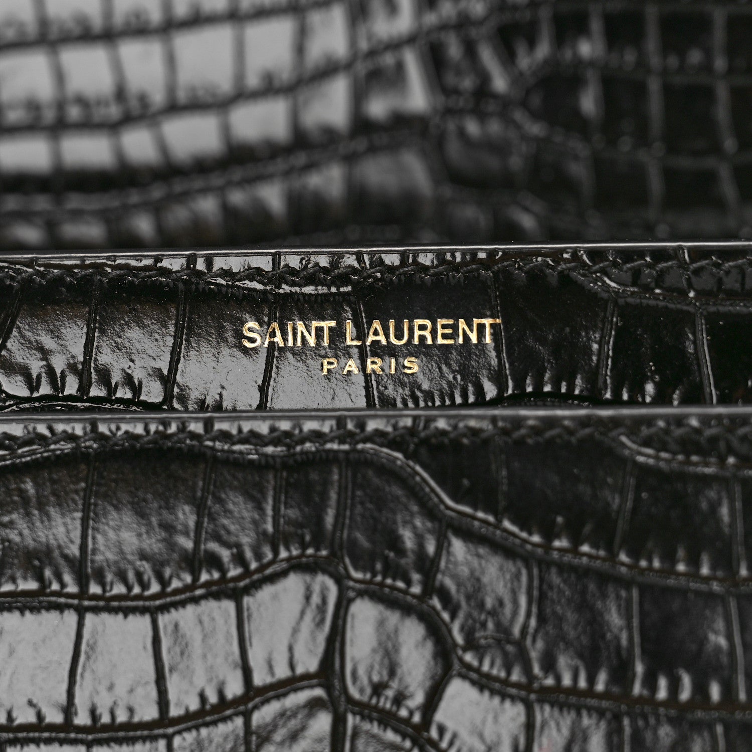 Saint Laurent Calfskin Crocodile Embossed Medium Monogram Sunset Black 6 of 8