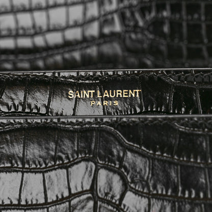 Saint Laurent Calfskin Crocodile Embossed Medium Monogram Sunset Black 6 of 8