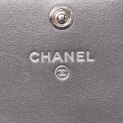 Chanel Metallic Camellia Calfskin Embossed Quilted Card Holder Grey 6 of 8
